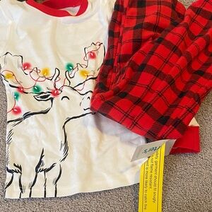 Festive Reindeer Kids Pajamas Set - Red and White